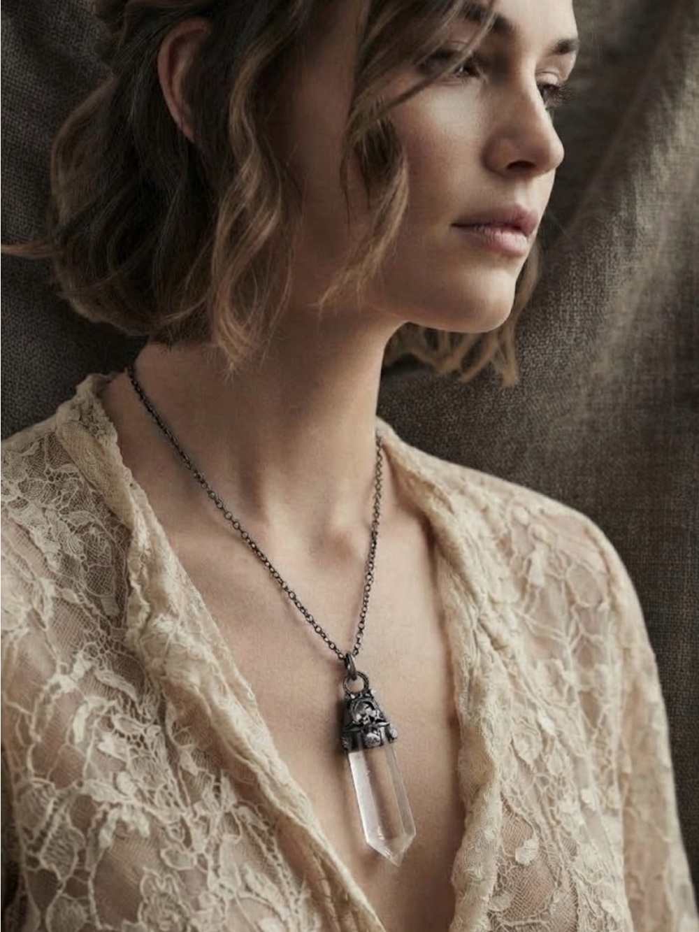Vintage Crystal Point Pendant Necklace